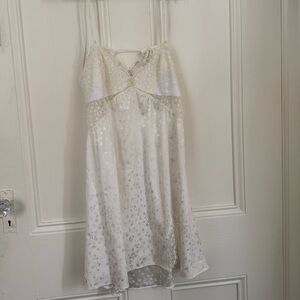 For Love & Lemons White Lace Slip Dress with Yellow Embroidery